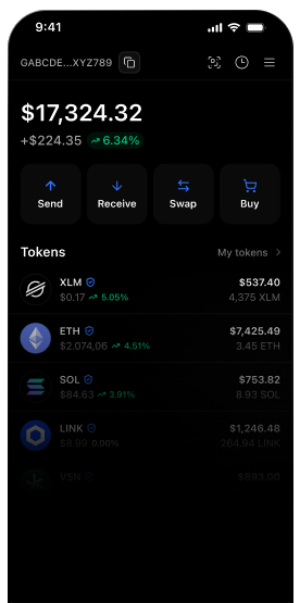 Lumexo app Wallet screen